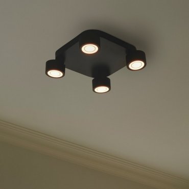 Nordlux Clyde 4-Spot - plafonnier - 28 x 28 x 7,5 cm - 3 niveaux de gradation - 4 x 5W LED inclus - noir