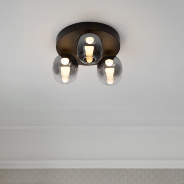 Nova Luce Kita - plafonnier - Ø 36 x 21 cm - 16W LED inclus - noir sablé et verre fumé