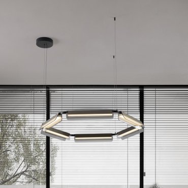 Nova Luce Apnea - lampe suspendue - Ø 103 x 150 cm - 61W dimmable LED inclus - noir sablé, or et gris