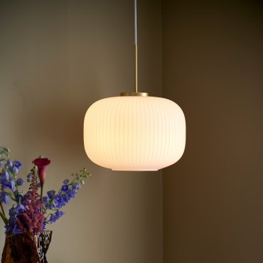 Nordlux Milford 30 - lampe suspendue - Ø 30 x 238 cm - blanc opale et laiton