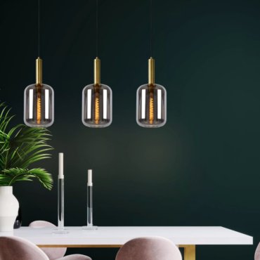 Lucide Joanet - lampe suspendue - 110 x 22 x 180 cm - verre fumé et laiton