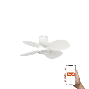 Faro Klover S Tuya Smart - ventilateur de plafond intelligent avec lumière et télécommande - Ø 80 x 22,3 cm - blanc mat