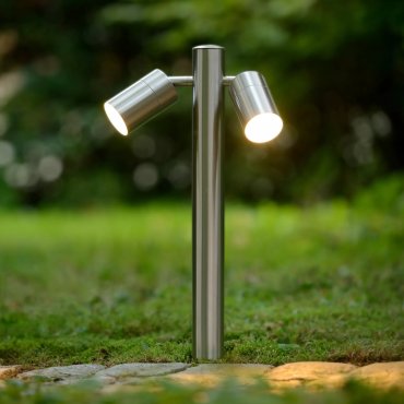 Lucide Arne - lampe de jardin - 18 x 9,5 x 50 cm - 2 x 5W LED inclus - IP44 - chrome satiné