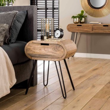 Vico Barrel - table de chevet - 50 x 35 x 60 cm - bois de manguier