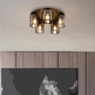 Nova Luce Mirbi - plafonnier - Ø 52 x 20 cm - noir sablé et verre fumé