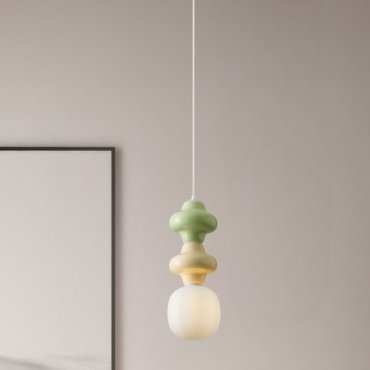 Nova Luce Clio - lampe suspendue - Ø 18 x 215 cm - vert, jaune, blanc et verre opale