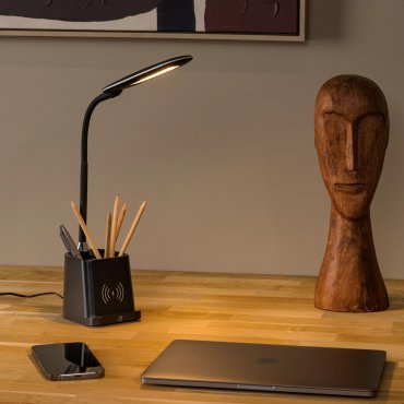 Lucide Penny - lampe de table avec chargeur sans fil - 12,8 x 9,5 x 34 cm - 4,7W LED avec fonction dimming inclus - noir
