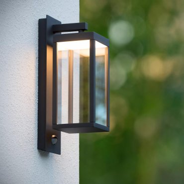 Lucide Clairette - Applique d'extérieur avec détecteur de mouvement - 12 x 38 x 16 cm - 15W LED inclus - IP54 - anthracite