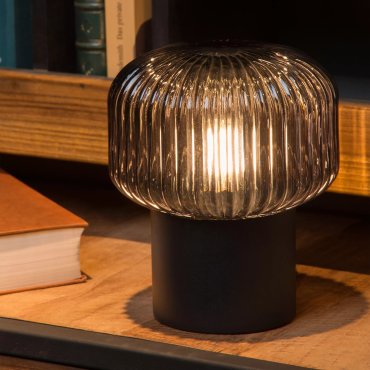 Lucide Jany - lampe à poser - Ø 16 x 18 cm - noir et gris fumée