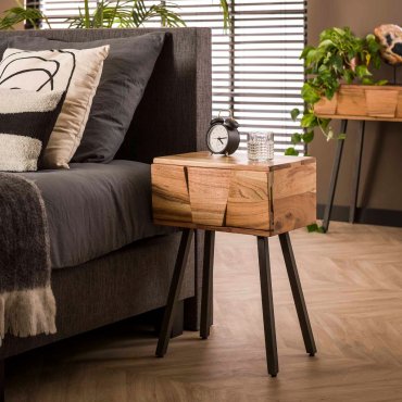 Vico Demn - table de chevet - 40 x 32 x 60 cm - bois d'acacia