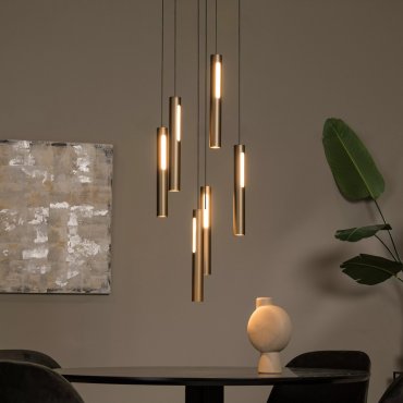 Lucide Griffith - lampe suspendue - Ø 38 x 236,5 cm - 6 x 7,6W LED dimmable inclus - bronze