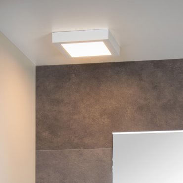 Lucide Brice-Led - plafonnier - 22 x 22 x 3,9 cm - 22W LED dimmable inclus - IP44 - blanc