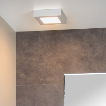 Lucide Brice-Led - plafonnier - 16,8 x 16,8 x 3,9 cm - 15W LED dimmable inclus - IP44 - blanc