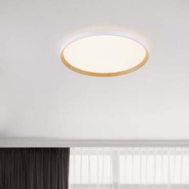 Nova Luce Vomos - plafonnier - Ø 60 x 7 cm - 55W dimmable LED inclus - blanc sablé et bois