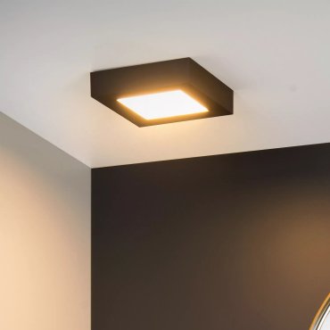 Lucide Brice-Led - plafonnier - 16,8 x 16,8 x 3,9 cm - 15W LED dimmable inclus - IP44 - noir