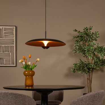 Lucide Kenneth - lampe suspendue - Ø 60 x 170 cm - 16W LED dimmable inclus - noir et or mat