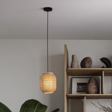 Nova Luce Asma - lampe suspendue - Ø 20 x 150 cm - rotin et noir sablé
