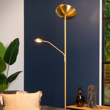 Lucide Zenith - lampadaire - Ø 25,4 x 180 cm - 20W + 4W LED dimmable inclus - 3000K - or mat / laiton