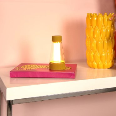 Lucide Lorali - lampe à poser rechargeable - Ø 7,7 x 16 cm - 1,2W LED avec fonction dimmer incluse - IP44 - jaune ocre