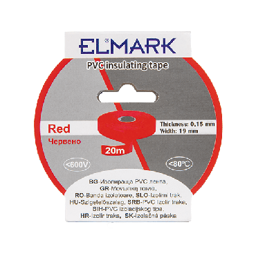 Elmark ruban isolant en PVC 19mm - 20 mètres de long - rouge