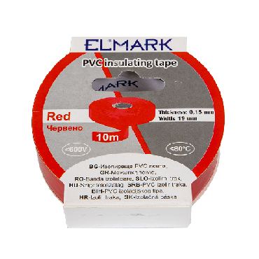 Elmark ruban isolant en PVC 19mm - 10 mètres de long - rouge