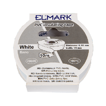 Elmark ruban isolant en PVC 19mm - 10 mètres de long - blanc