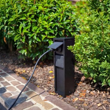 Lutec Mains - poteau avec prises - 8 x 8 x 31 cm - IP54 - noir mat - 2 prises latérales (version néerlandaise)