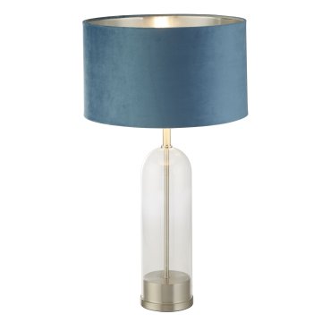 Searchlight Oxford - lampe à poser - Ø 38 x 51 cm - nickel satiné, argent et bleu-vert