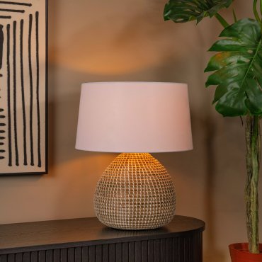Lucide Maduka - lampe à poser - Ø 45 x 61 cm - brun clair et blanc