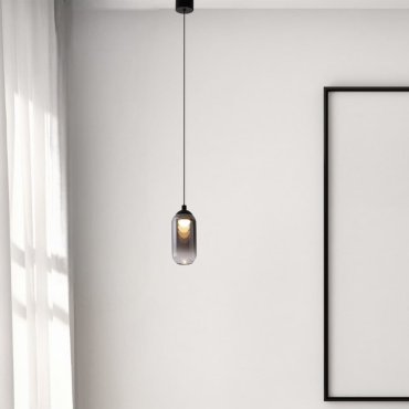 Nova Luce Kita - lampe suspendue - Ø 7 x 154 cm - 6W LED inclus - noir sablé et verre fumé