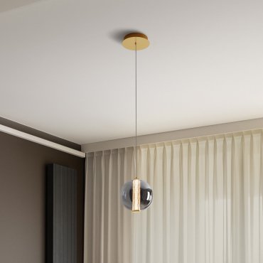 Nova Luce Navi - lampe suspendue - Ø 22 x 200 cm - 8W LED inclus - laiton doré et gris fumée
