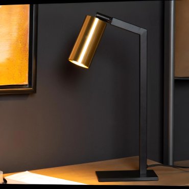 Lucide Sybil - lampe à poser - 26,5 x 8,5 x 43 cm - noir et or mat/laiton