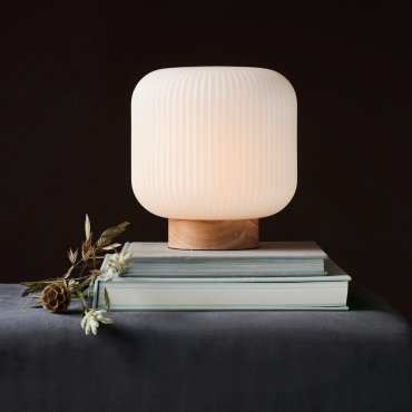 Nordlux Milford 20 - lampe à poser - Ø 20 x 21,7 cm - blanc opale et brun naturel