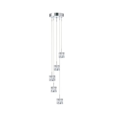 Searchlight Ice Cube - lampe suspendue - Ø 18 x 116 cm - 5 x 5W LED dimmable inclus - chrome