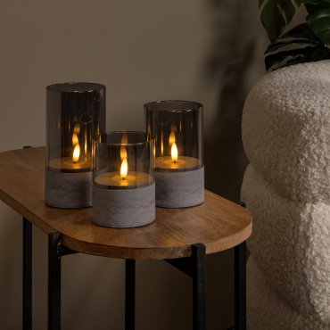 Lucide Velas - set de 3 lampes de table à piles - Ø 8 x 15 - gris