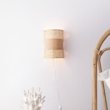Nova Luce Lum - applique murale - 20,5 x 29 x 11 cm - rotin naturel, brun et blanc
