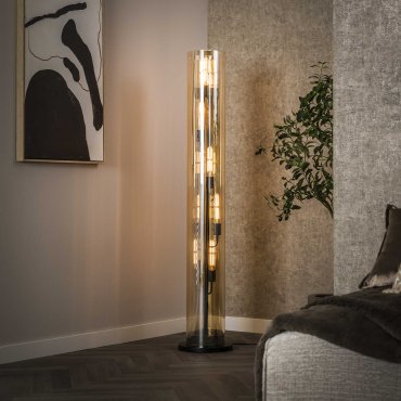 Vico Tube Amber Glass - lampadaire - Ø 20 x 153 cm - noir