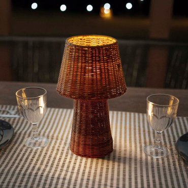 New Garden Lola 40 - lampe de table rechargeable à batterie avec télécommande - Ø 15 x 38 cm - LED inclus - IP54 - rotin