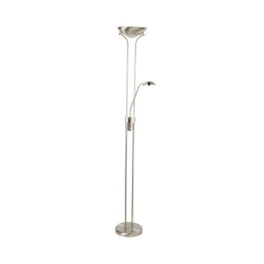 Searchlight Mother &amp; Child - lampadaire avec liseuse - Ø25,4 x 180 cm - 15,5W + 5W LED dimmable inclus - argent satiné