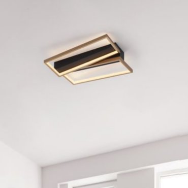 Nova Luce Elize - plafonnier - 43,2 x 35 x 8 cm - 28W LED dimmable inclus - noir et or