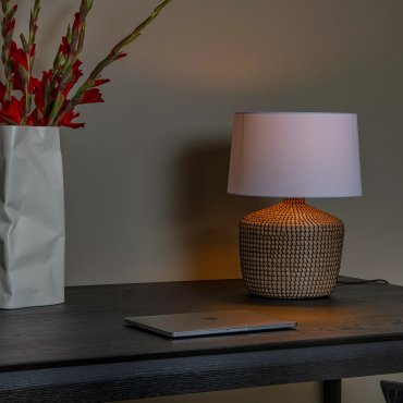 Lucide Ambala - lampe à poser - Ø 45 x 64 cm - blanc et marron clair