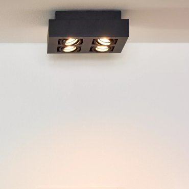 Lucide Xirax - spot en saillie 4L - 25 x 8 cm - 4 x 5W LED dimmable inclus - dim to warm - noir