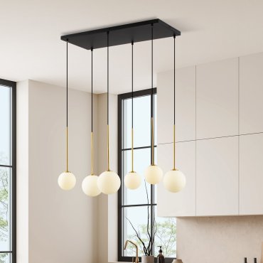 Nova Luce Savoy - lampe suspendue - 77 x 163 x 34 cm - satin doré, noir mat et blanc opale