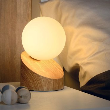 Lucide Len - lampe à poser - 16 cm - bois clair et opale