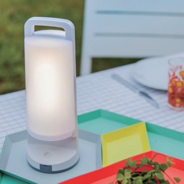 Lutec Dragonfly - lampe solaire portable avec port USB - Ø 10 x 28 cm - gradateur à 3 niveaux - LED 1,2W inclus - IP54 - blanc