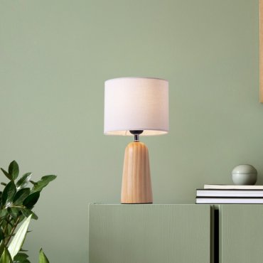 Nova Luce Oby - lampe de table - Ø 16 x 30 cm - blanc et bois naturel
