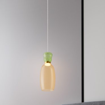 Nova Luce Pluma - lampe suspendue - Ø 15 x 179 cm - 9W LED inclus - or, vert clair brillant et verre jaune