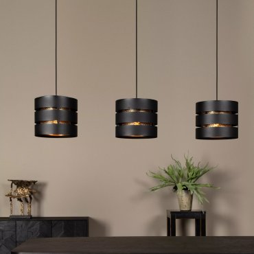 Lucide Rosas - lampe suspendue 3L - 130 x 26 x 152 cm - noir et laiton