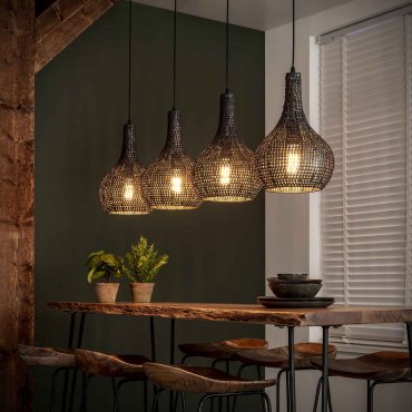 Vico Armor - Lampe suspendue 4L - 140 x 25 - 150 cm - Noir marron