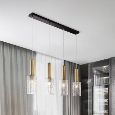 Nova Luce Certa - lampe suspendue - 90 x 120 x 12,5 cm - verre transparent, laiton doré et noir